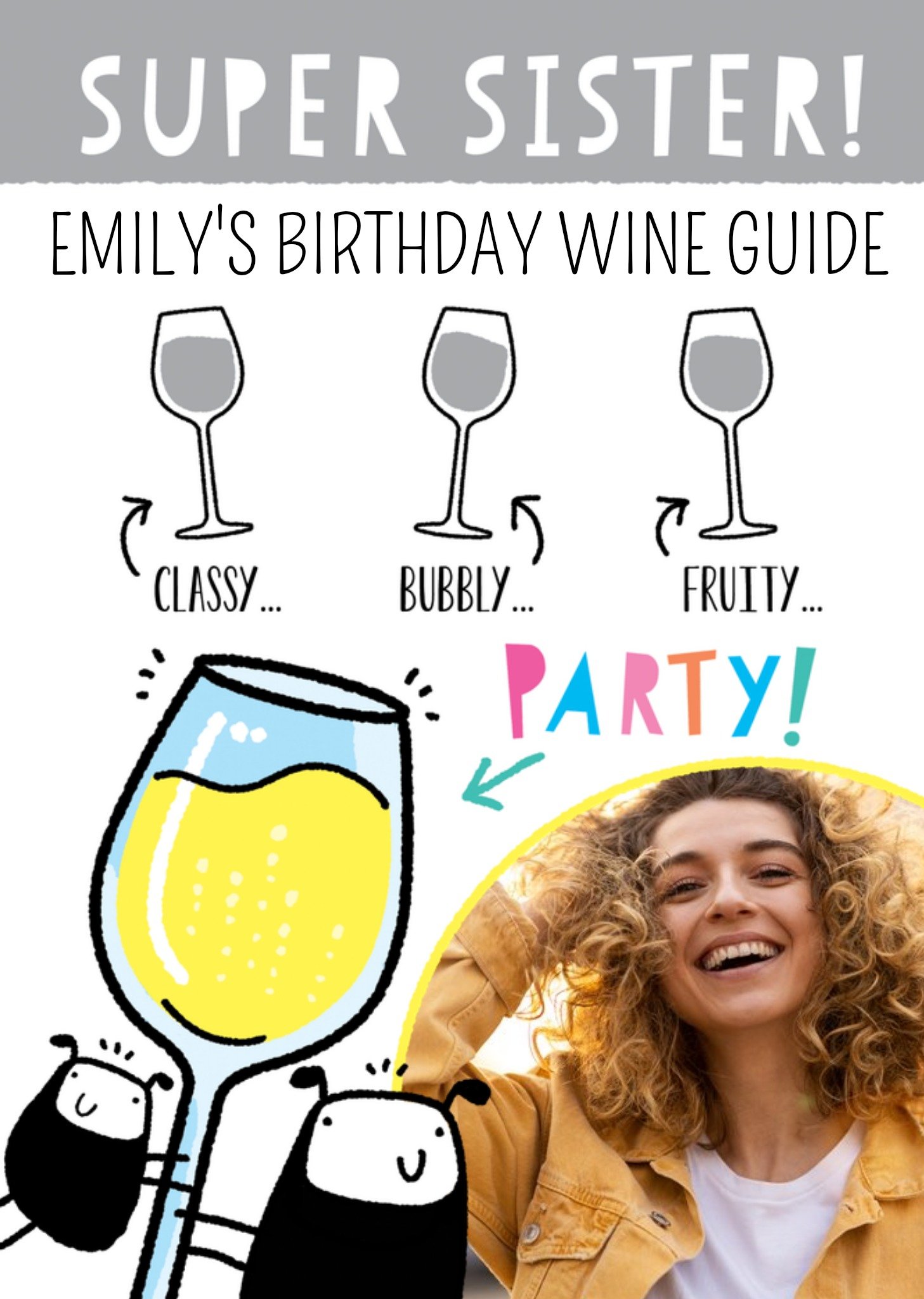 Moonpig Illustrated Wine Guide Photo Upload Sister Birthday Card