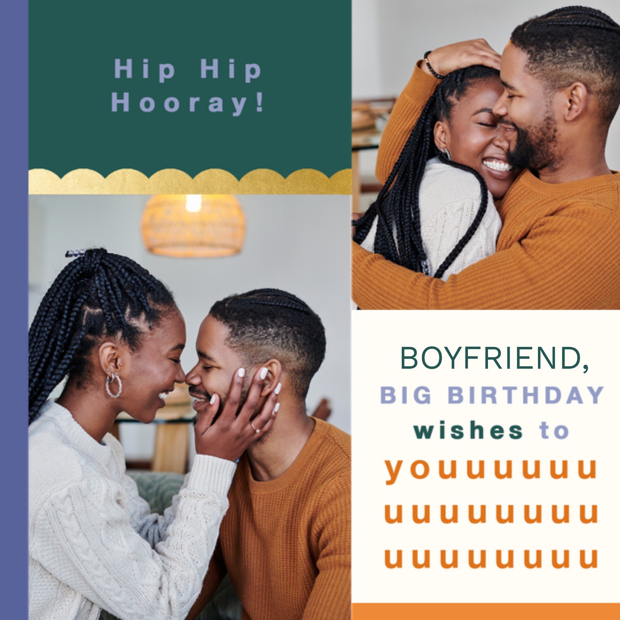 Moonpig Hip Hip Hooray Boyfriend Multi Coloured Blocky Photo Upload Birthday Card