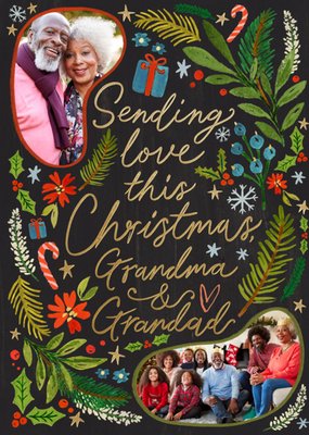 Sending Love This Christmas Grandma And Grandad Illustrated Photo Upload Card