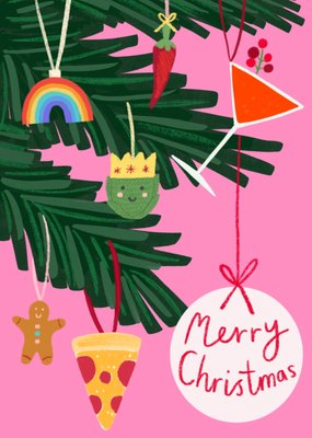 Fun Tree Decorations Illustrated Christmas Card