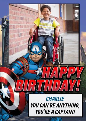 Marvel Avengers Captain America Quote Photo upload Birthday Card