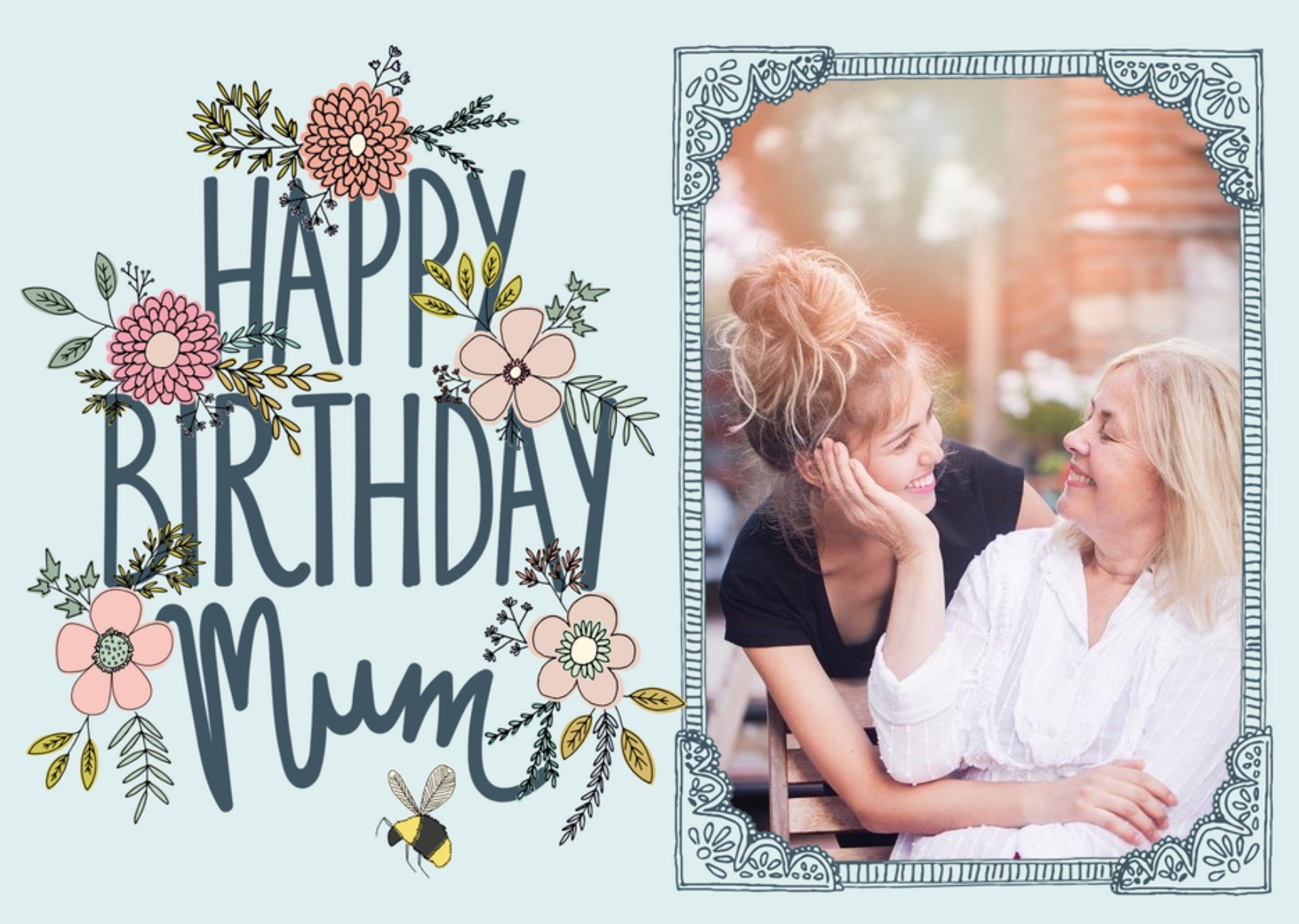 Moonpig Flowers And Bumblebee Happy Birthday Mum Photo Card