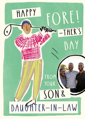 Happy ForeTher’s Day Illustrated Golfer Photo Upload Father’s Day Card