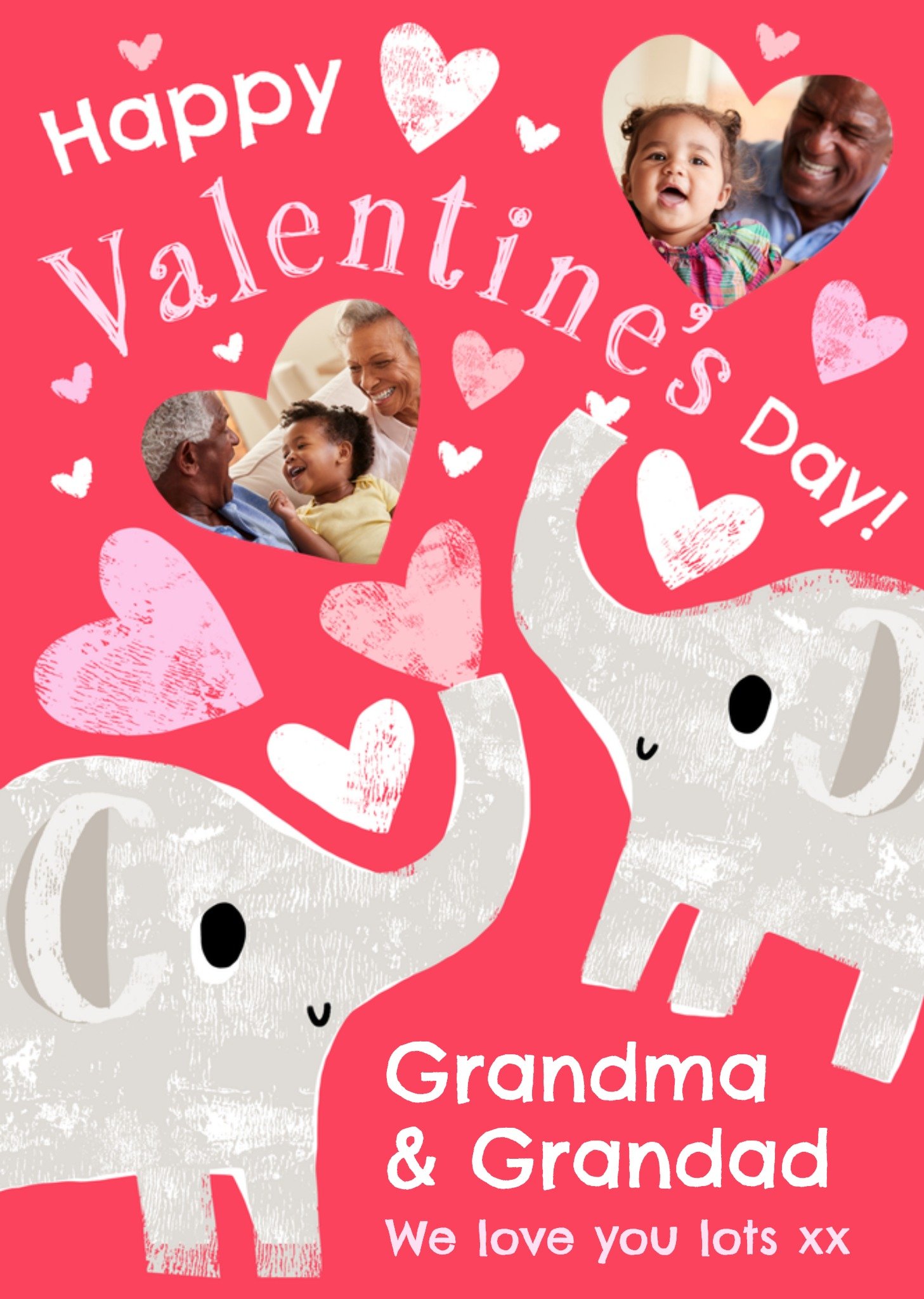Moonpig Cut And Stick Hand Printed Elephants And Love Hearts Valentine's Day Card
