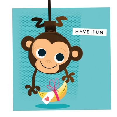 Monkey With Banana Have Fun Birthday Card