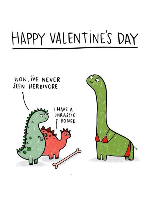 Love Funny Pun Dinosaur Herbivore Happy Valentines Day Card