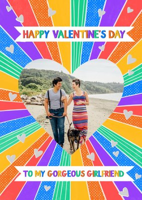 Bright Colourful Illustrated Heart Photo Upload Valentine's Day Card