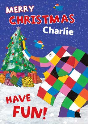 Cute Elmer Illustration Merry Christmas Have Fun Christmas Card