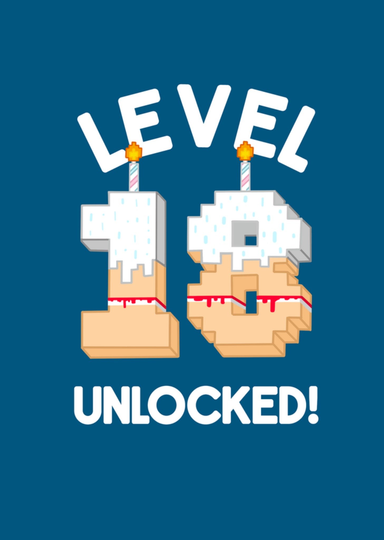 Moonpig Bright Graphic Illustration Of An 18 With Candles On. Level 18 Unlocked Card