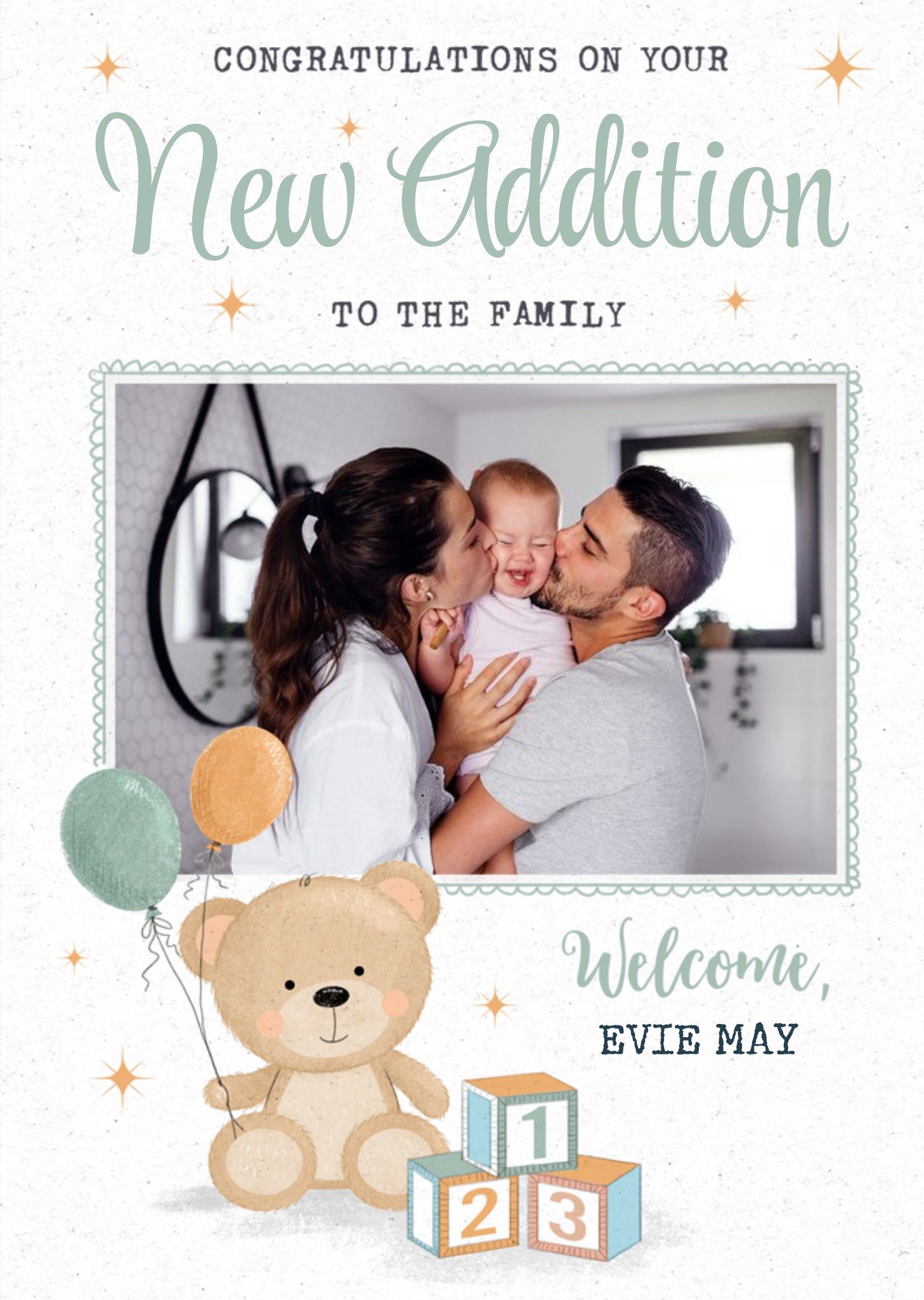 Moonpig Congratulations On Your New Addition Photo Upload New Baby Card