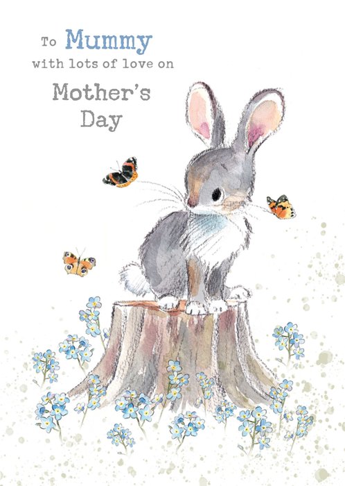 Sweet Autumnal Illustrated Rabbit And Butterflies Lots Of Love On Mother's Day Card