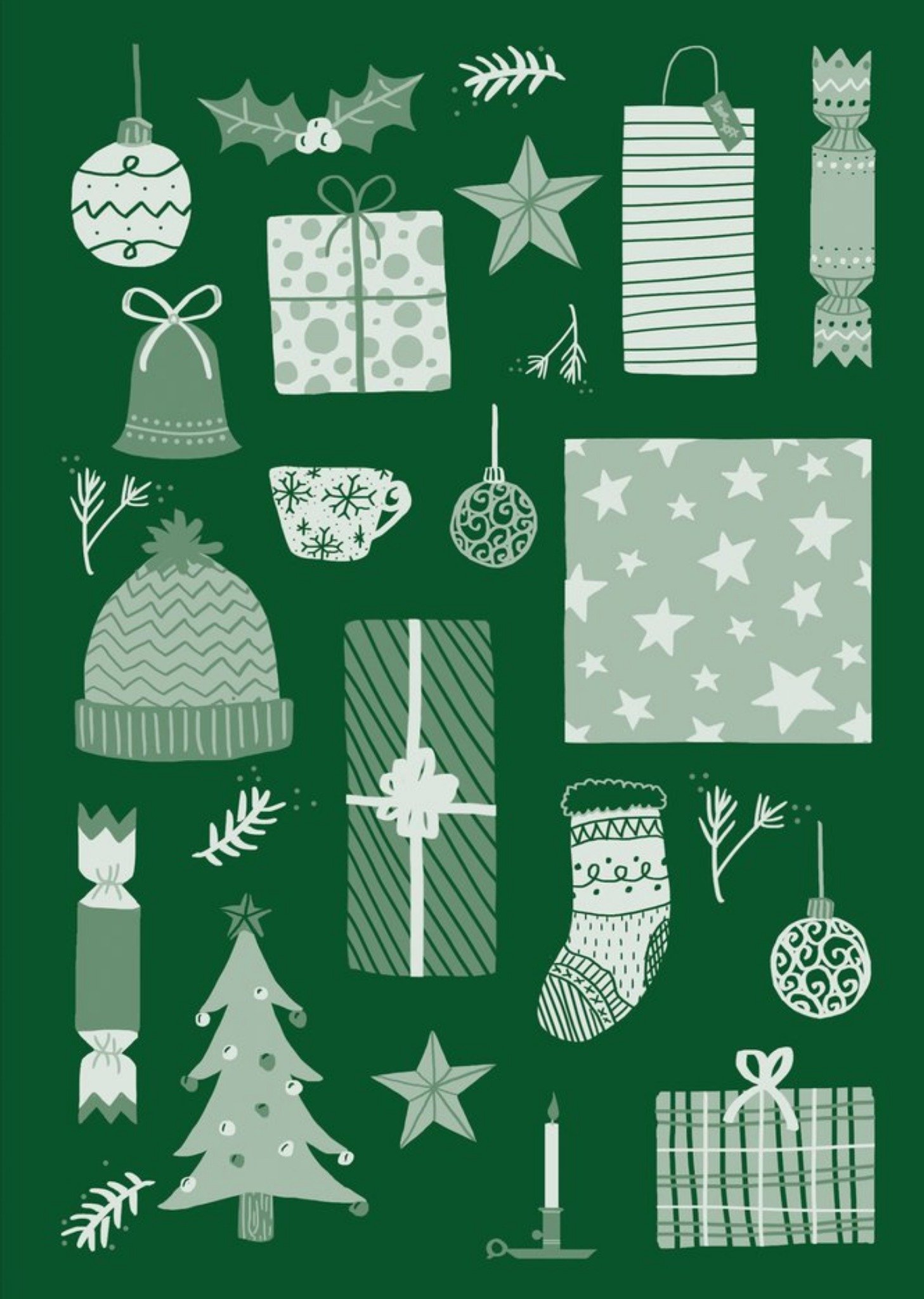 Moonpig Coakleys Illustration Green Presents Christmas Card