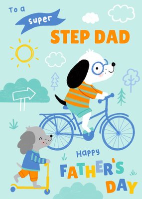 Cute Doggy Illustration Super Step Dad Father's Day Card