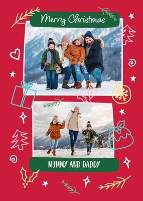 Merry Christmas Festive Doodles Photo Upload Card