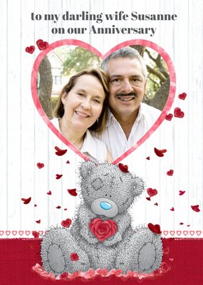 Tatty Teddy With Rose And Heart Frame Personalised Photo Upload Anniversary Card For Wife