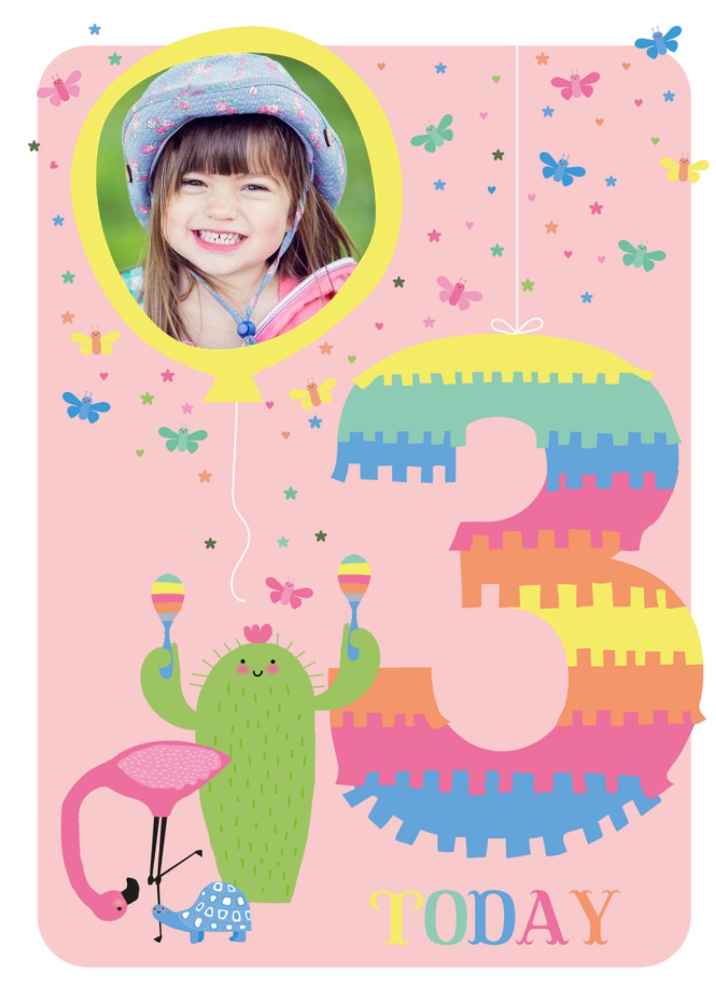 Moonpig Cute Aged Three Mexican Themed Fiesta Cactus Photo Upload Birthday Card