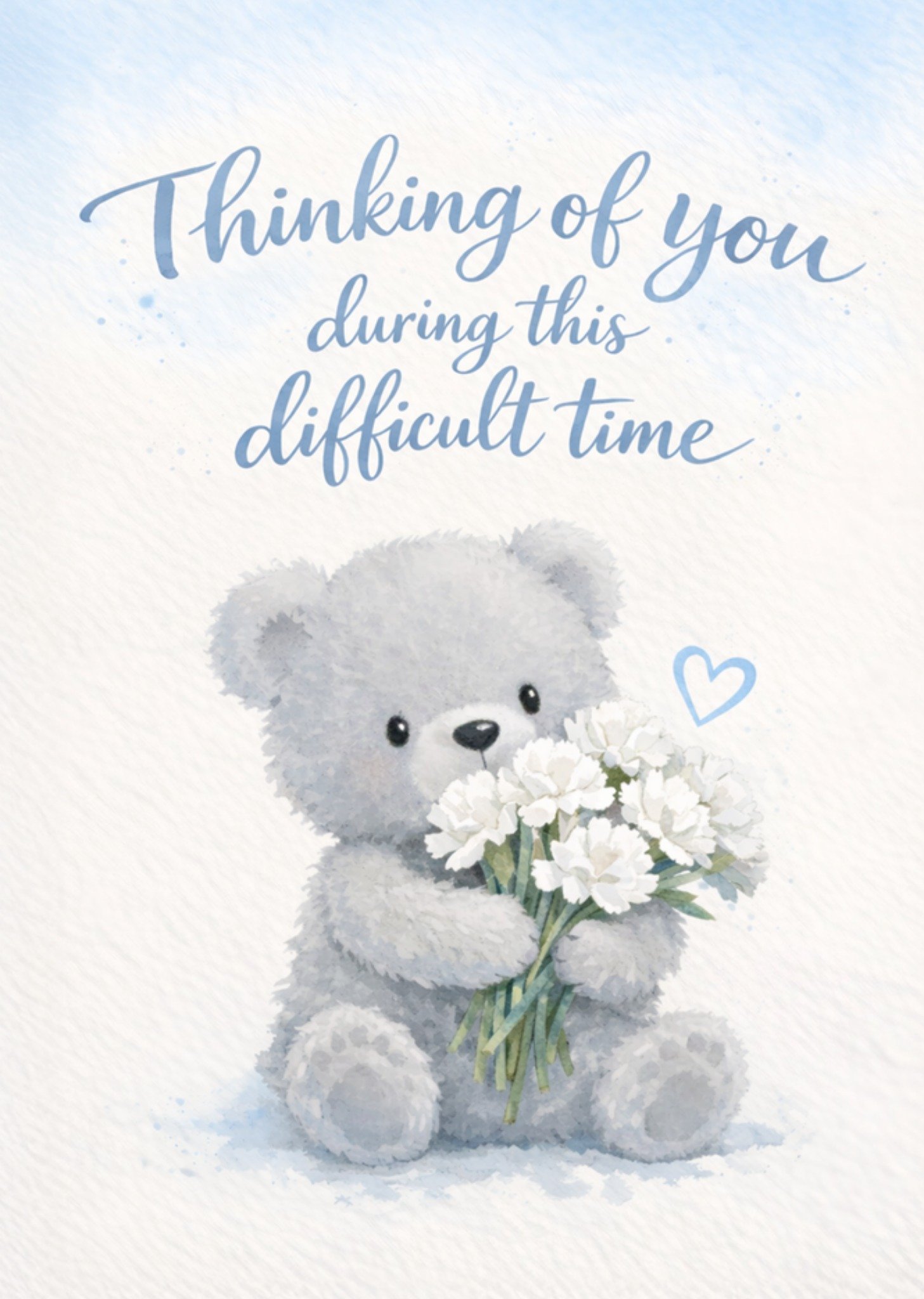 Moonpig Cute Watercolour Teddy Bear With Bouquet Sympathy Card