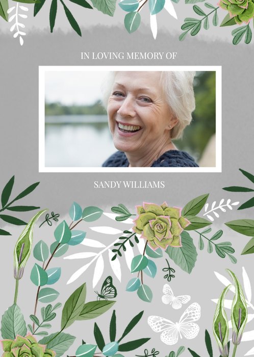 Okey Dokey Design Floral Illustrated Customisable Photo Upload In Loving Memory Card