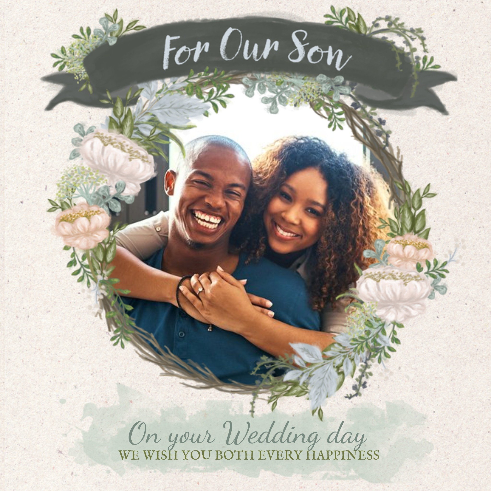 Moonpig Wedding Card - Photo Upload -Son - Newly Weds - Floral