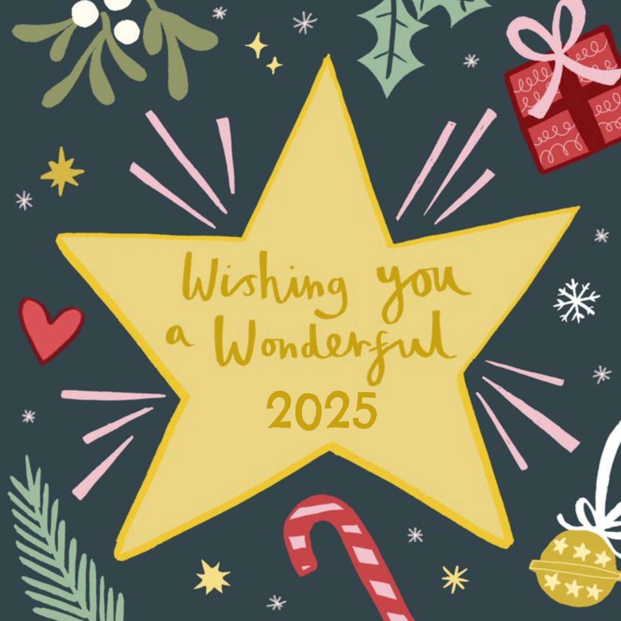 Moonpig Wishing Star With Festive Decorations Illustration Personalised Text New Year Card