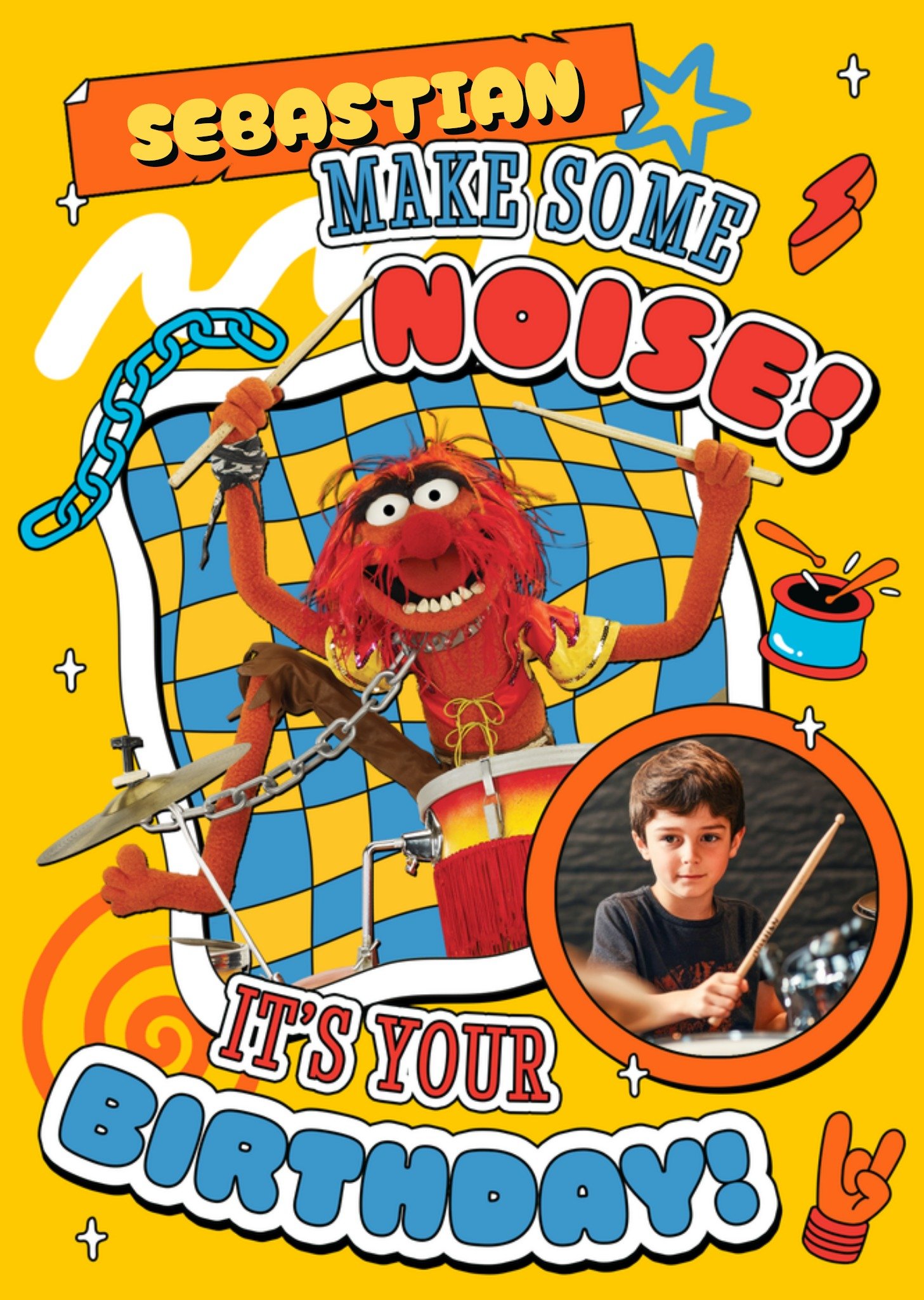 Disney The Muppets Animal Make Some Noise Photo Upload Birthday Card
