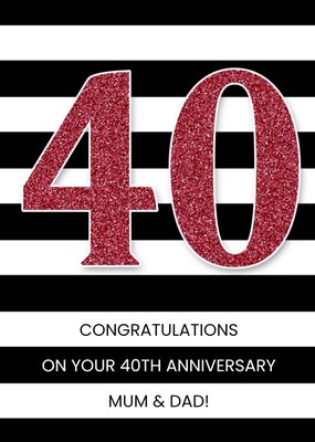 Black And White Stripe Personalised Happy 40th Anniversary Card