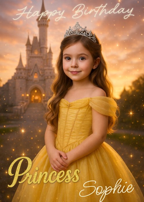 Princess In Yellow Dress Face Swap Happy Birthday Card