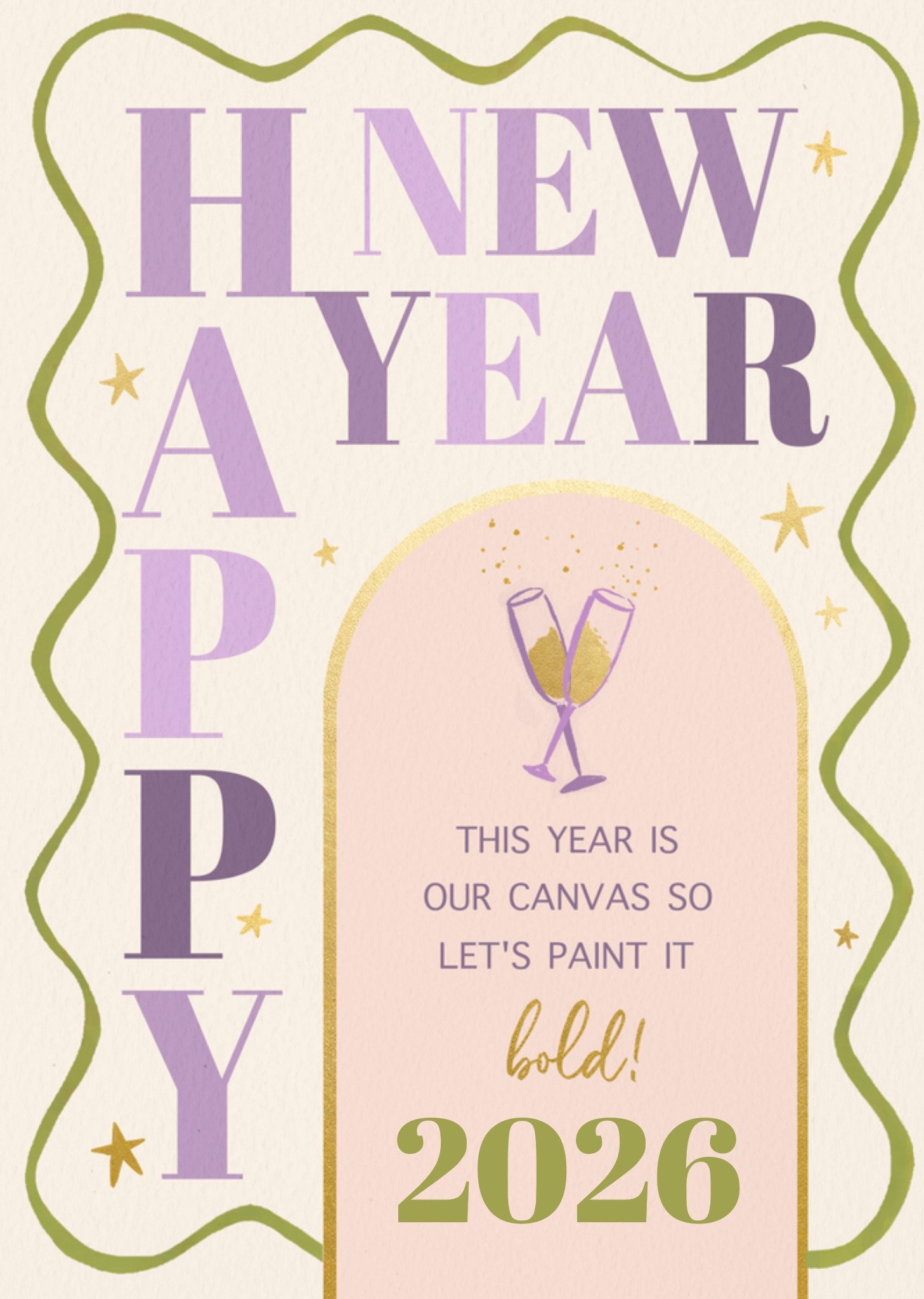 Moonpig Classy Hand Painted Flutes Of Bubbly Happy New Year Card