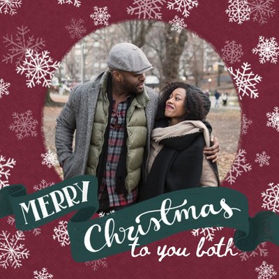 Couples Christmas To You Both Snowflake Photo Upload Square Card
