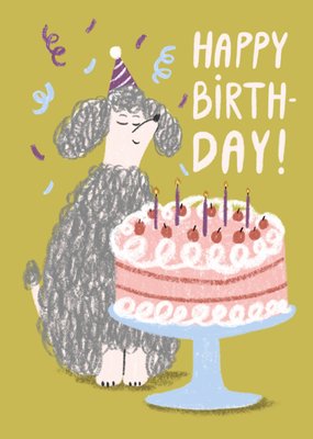 Poodle Birthday Cake Illustrated Card