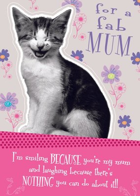 For a Fab Mum Smiling Cat Personalised Card