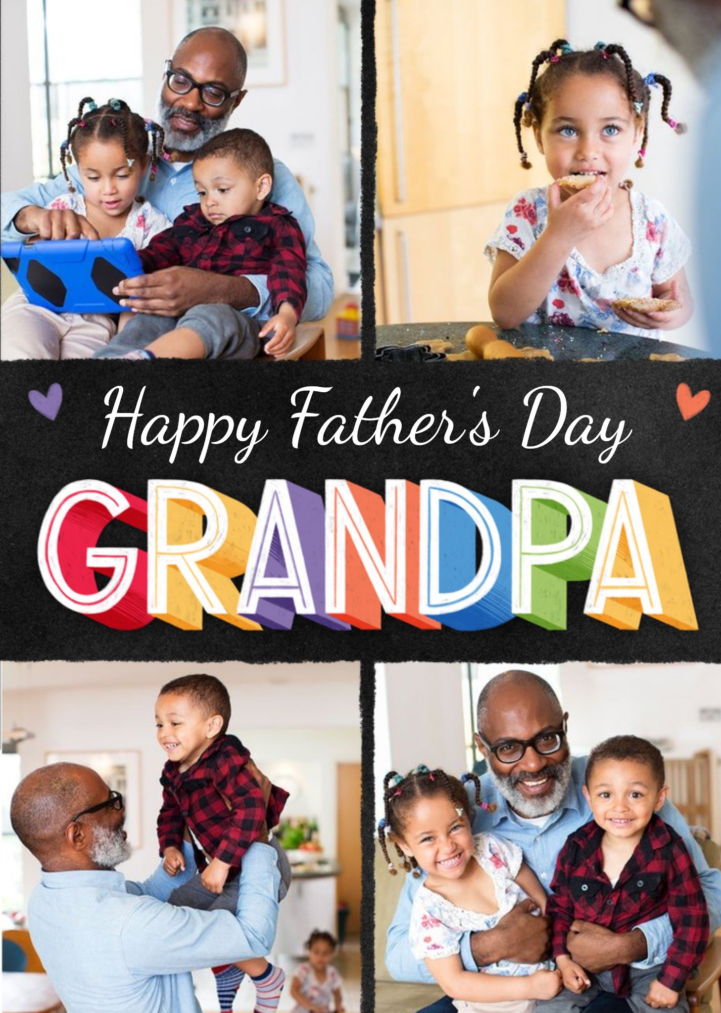 Moonpig Typographic Grandpa Father's Day 4 Photo Upload Card