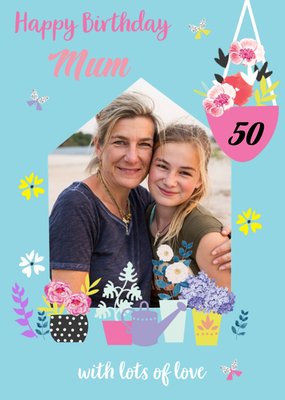 Jazzberry Jam Photo Upload Floral Mum 50th Birthday Card