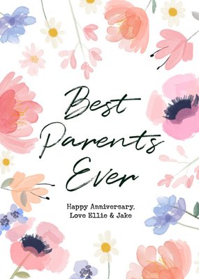 Best Parents Ever Floral Watercolour Anniversary Card