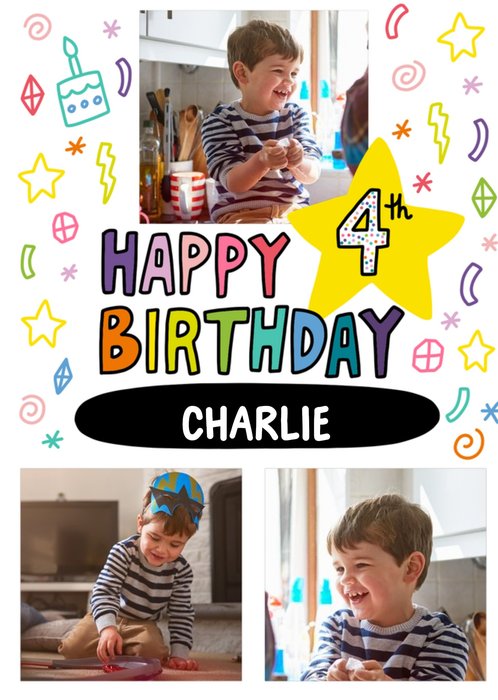 Angela Chick Bright Personalised Photo Upload 4th Birthday Card