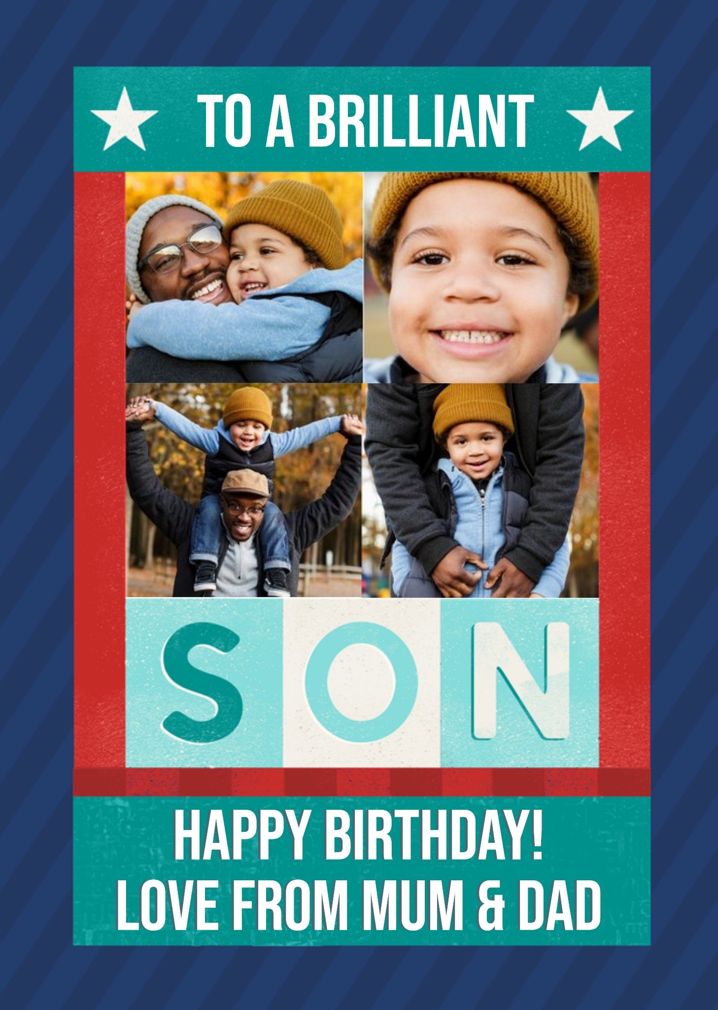 Moonpig Typographic To A Briliant Son Photo Upload Birthday Card