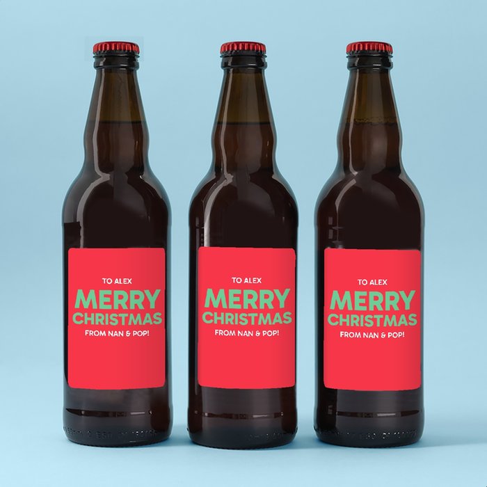 Personalised Merry Christmas Lager Trio 3x500ml