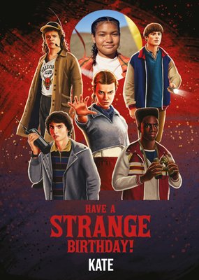 Stranger Things Characters Photo Upload Birthday Card