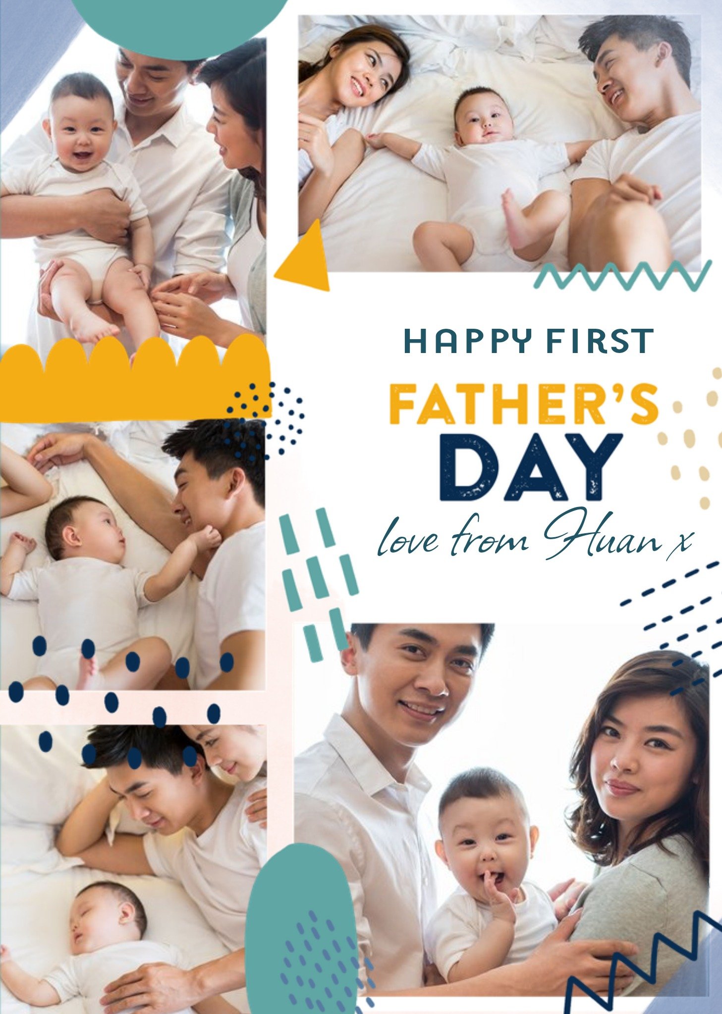 Moonpig Happy First Father's Day Photo Upload Abstract Patterns Card