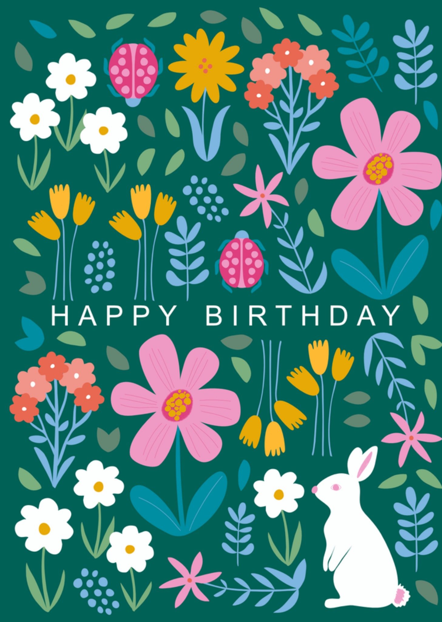 Moonpig Picket + Vine Flora And Fauna Pattern Happy Birthday Card