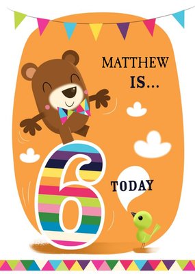 Balancing Bear Personalised 6th Birthday Card