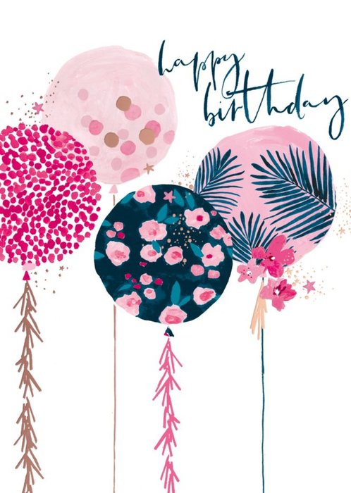 Fun Pink Balloons Happy Birthday Card