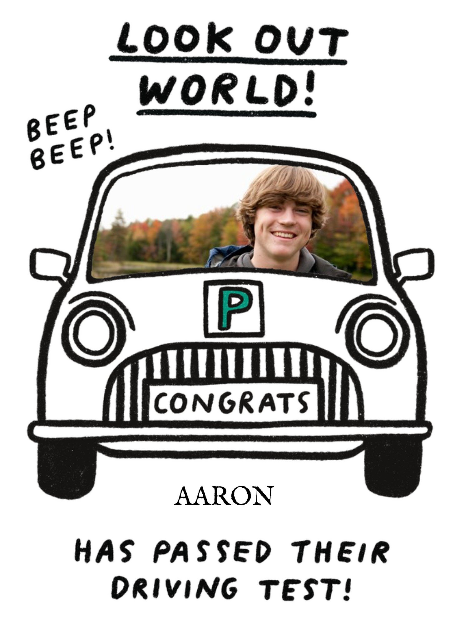 Moonpig Photo Upload Editable Illustrated Driving Test Card