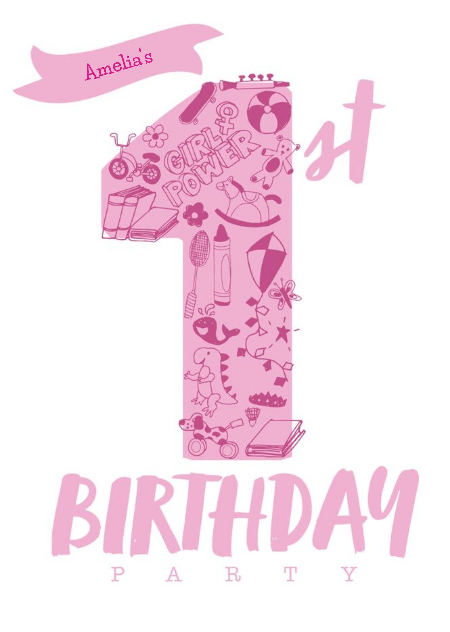 Moonpig Personalised 1st Birthday Party Invitation In Pink