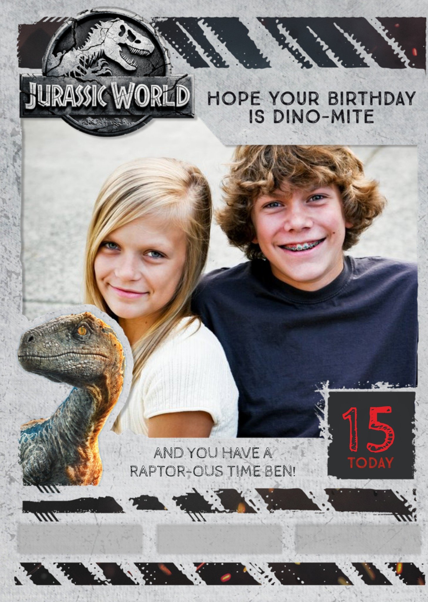 Birthday Card - Photo Upload Card - Dinosaurs - Jurassic World - Raptor