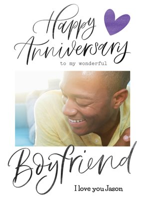 Typographic Happy Anniversary To My wonderful Boyfriend Photo Upload Card