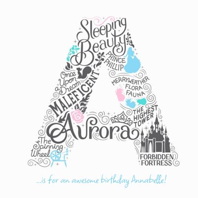 Disney Scribble Sleeping Beauty Personalised Text Card