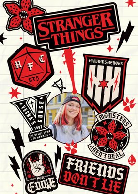Stranger Things Sticker Patches Photo Upload Retro Greetings Card