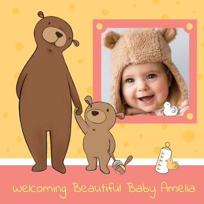 Paw-Holding Bears New Baby Girl Photo Card