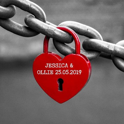 Personalised Names On A Heart Shaped Lock Valentine's Day Card